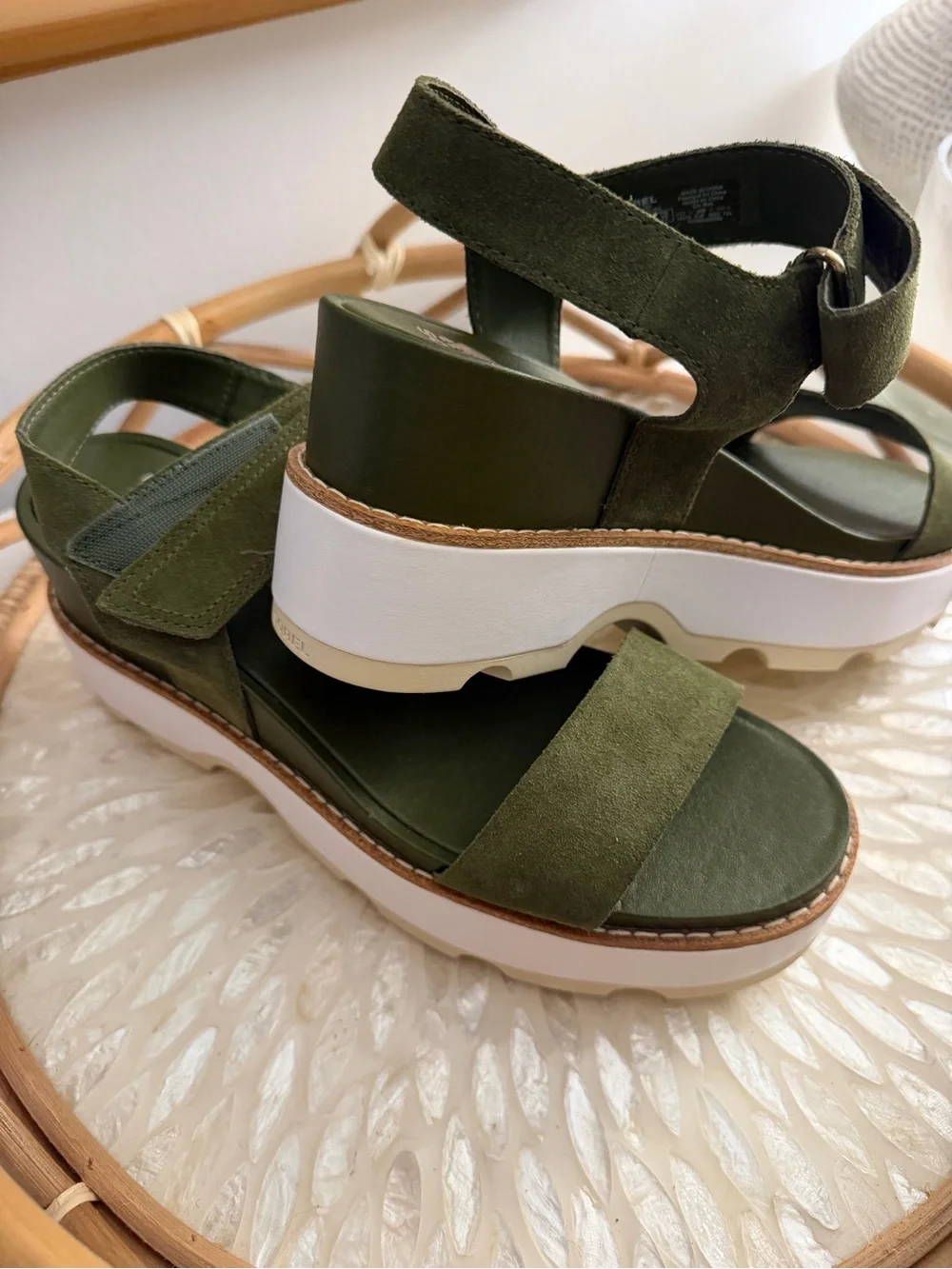 Sorel Women’s Olive Green Suede Platform Sandals